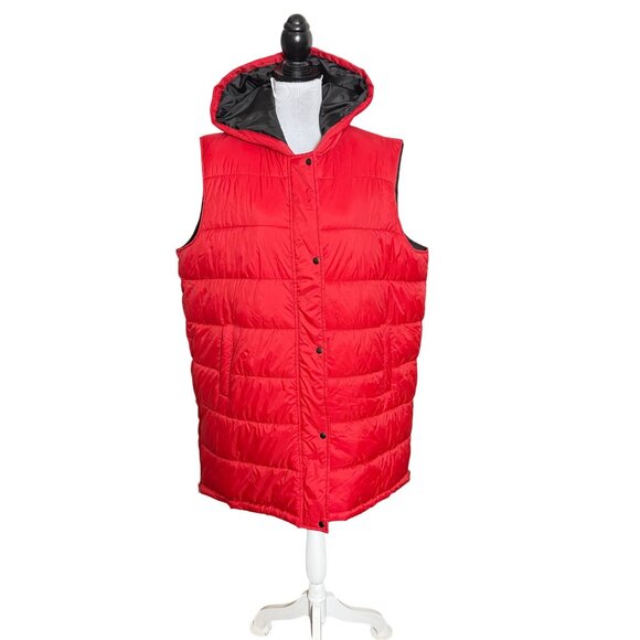 Swiss Tech Red Long Puffer Vest Womens Size 1X Hooded Sleeveless Outerwear - Picture 4 of 14